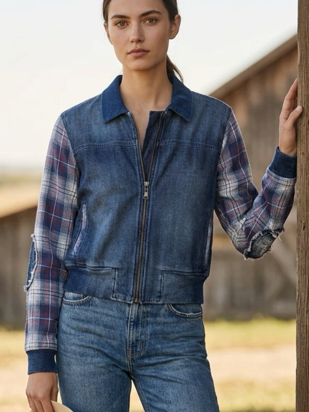 Bella Dahl Mixed Media Denim Jacket Size M